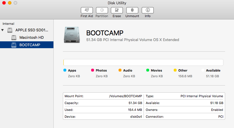 boot camp for mac not partitioning